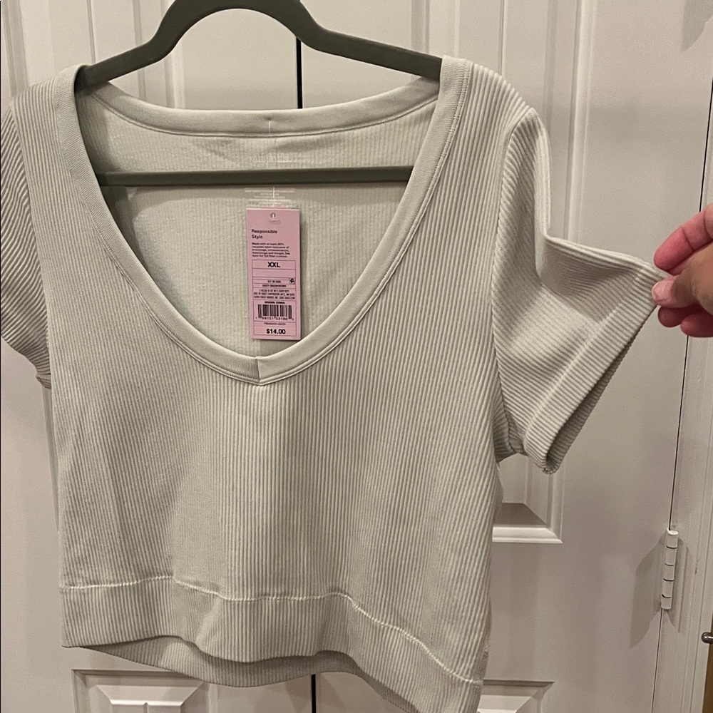 wild fable Ribbed V-Neck Crop Top - sage color